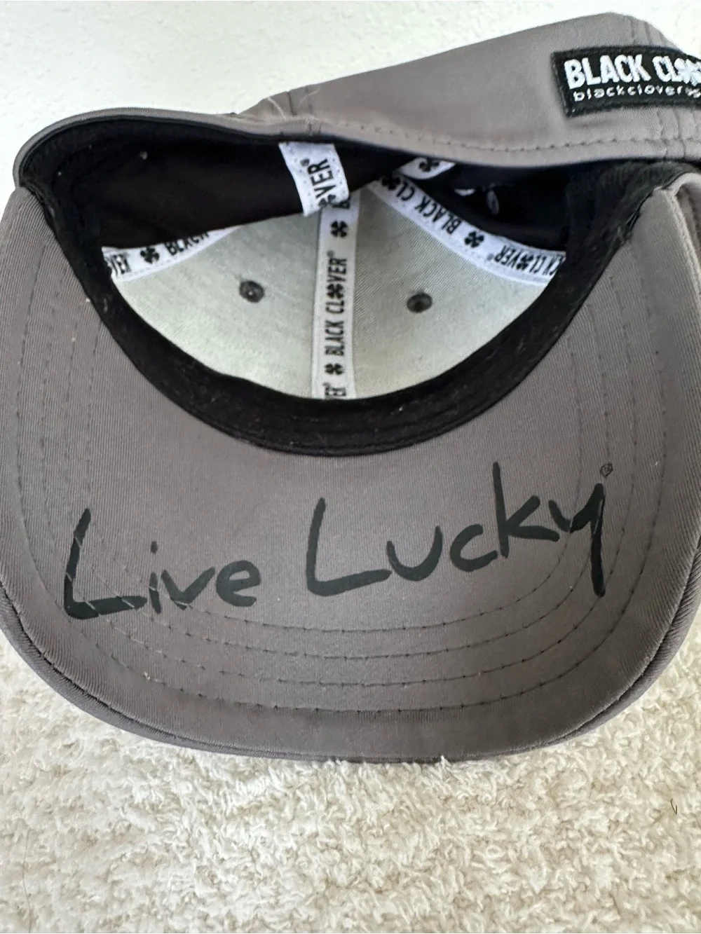Women's Gray Baseball Cap with Black Four-Leaf Clover Accent
